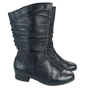 FANFARE! BLACK GENUINE LEATHER SCRUNCHY SHAFT, WESTERN CUT MID CALF BOOTS! 9.5M